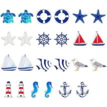 Lntyq Lot de 24 pendentifs maritimes, décoration nautique, kit de décoration maritime, étoile de mer, bateau, ancre, phare, poisson, cocotier pour