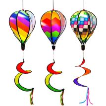 Lot de 3 montgolfières de 110 cm - Arc-en-ciel - Pour le jardin - Tourbillons - Moulin à vent - Rayé - Arc-en-ciel - Manches à vent rotatives