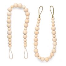 Lot de 4 embrasses de rideaux en perles de bois avec crochets pour décoration murale ou de vacances (couleur bois, 4) - Lntyq
