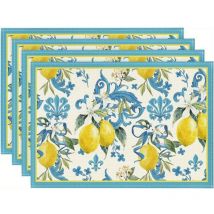 Lot de 4 Sets de Table Motifs Citron Sets de Table 30 x 45 cm Set de Table Lavable Set de Table Ete Citron Decoration Bleu Set de Table Citron pour