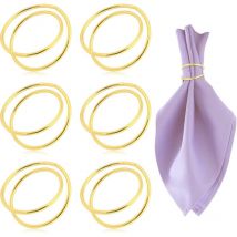 Lot de 6 ronds de serviette ronds en métal doré pour dîner, fête, mariage, décoration de bureau - Lntyq