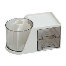 Organiseur de Bureau, Porte-stylos Pivotant à 360° avec 2 Tiroirs, Boîte de Rangement Multifonctionnelle pour la Maison, L'école, le Bureau, les