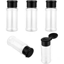 Packen Sie leere Gewürzgläser mit Shaker-Deckel, tragbare schwarze Gewürzbehälter aus Kunststoff zum Ausgießen oder Schütteln, klare Gewürzflaschen