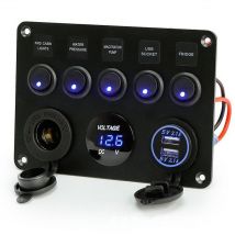 Panneau d'interrupteurs à bascule à 5 gangs Panneau d'interrupteurs à bascule Panneau électrique Bateau Voiture Étanche Double usb dc 12V/24V led