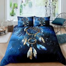 Parure de Lit 220x240 Adulte Attrape-Rêves Bleu Microfibre Douce Respirante 3 Pièces, 1 Housse Couette 220x240 cm avec Fermetureéclair + 2 Taies
