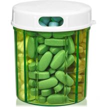 Pilulier Distributeur avec 4 Compartiments, Boite à Médicaments, Vitamines & Compléments, Pilulier Rond en Forme de Bouteille,9910cm - Lntyq
