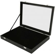 Lntyq - Pin-Vitrine, transparente, staubdichte Pin-Schattenbox für Militärmedaillen, schwarze PU-Leder-Pin-Abzeichen-Sammlung, 35 x 24 x 5 cm