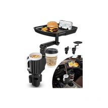 Plateau porte-gobelet extensible pour voiture, plateau repas pivotant à 360°, plateau repas pour voiture avec fente pour téléphone portable, plateau