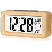 Réveil numérique en Bambou à réglage Facile avec température, Réveil Digital, pour Chambre à Coucher - Lntyq