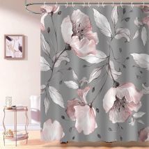 Rideau de douche à fleurs rose élégant rideau de douche en tissu gris à fleurs à feuilles grises décor de salle de bain - Lntyq
