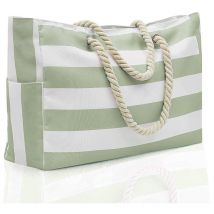 Sac de plage imperméable à rayures avec fermeture éclair et poche anti-humidité, grand sac de plage pour femme - Lntyq