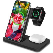 Station de Recharge sans Fil Compatible avec iPhone, Apple Watch et AirPods - Support de Chargement sans Fil 3-en-1 15W Compatible avec Qi Magsafe