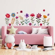 Stickers Muraux Fleurs Autocollant Mural Jardin Floral Plinthe Deco Stickers Salle de Bain Chambre Enfants Bébé Décoration - Lntyq