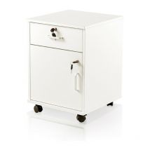 Clipop - Lockable File Cabinet Wooden Drawer Filing Cabinet with 1 Closed Storage, Home Office Mobile Under Desk Cabinet,White