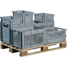 Lockweiler - Contenitore di trasporto L600xP400xH280mm grigio pp dimensioni apertura, pareti laterali forate