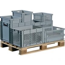 Lockweiler - Transportstapelbehälter L600xB400xH170mm grau pp Durchfassgriff Seitenwände durchbrochen