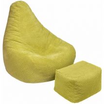 Loft 25 - Sillón Puff Pera con Relleno Silla Puff Para Salon Gigante Puf de Adultos con Respaldo - Lima (Beanbag con Reposapiés)