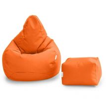 Gaming-Sitzsack und Fußhocker für das Wohnzimmer, wasserabweisender Sitzsack mit hoher Rückenlehne für drinnen und draußen mit Fußstütze - Orange