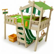 Kid's bed, loft bed Crazy Hutty canvas cover single bed 90 x 200 cm, children's bed - green/apple green - green/apple green - Wickey
