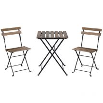 Lolahome - Set Muebles de Balcón Completo. Mesa y 2 Sillas Plegables, de madera y acero Negro. Tratamiento Anticorrosión y madera Sostenible. Para