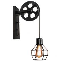Lollanda Kreative Wandleuchte Im Retro-industrie-stil, Käfigform Mit Rollen, Schwarz