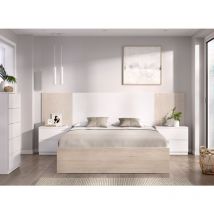Dekit - LOMA2 Pack Cama + 2 mesitas + Sinfonier blanco alistonado natural