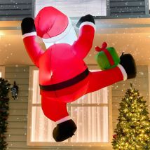 Long Inflatable Santa Claus - Hanging Inflatable Outdoor Party Great Wall Decoration Santa Claus with Gift Box - Christmas Decoration