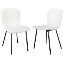 LONGTOO Dining Chairs Set of 2, Chairs Made of Teddy Fleece and Black Lacquered Metal Legs,White