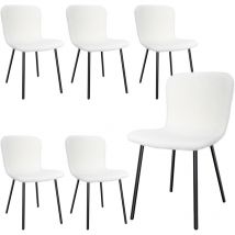 Longtoo - Dining Chairs Set of 6, Chairs Made of Teddy Fleece and Black Lacquered Metal Legs,White
