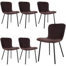 Longtoo - Dining Chairs Set of 6, Chairs Made of Teddy Fleece and Black Lacquered Metal Legs,Brown