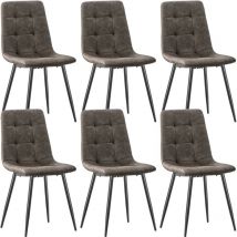LONGTOO Dining Chairs Set of 6, Technical Cloth Kitchen Chairs, Upholstered Chair with Metal Base, Brown