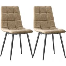 Longtoo - Dining Chairs Set of 2, Technical Cloth Kitchen Chairs, Upholstered Chair with Metal Base, Light yellow