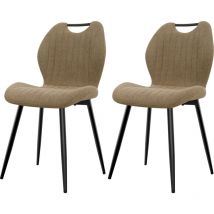 Longtoo - Set of 2 Dining Chairs, Fabric Kitchen Chairs with Upholstered Seat Backrest and Sturdy Black Metal Legs, Brown
