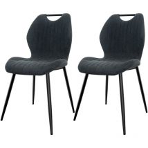 Longtoo - Set of 2 Dining Chairs, Fabric Kitchen Chairs with Upholstered Seat Backrest and Sturdy Black Metal Legs, Dark grey