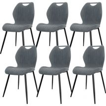 Longtoo - Set of 6 Dining Chairs, Fabric Kitchen Chairs with Upholstered Seat Backrest and Sturdy Black Metal Legs, Grey
