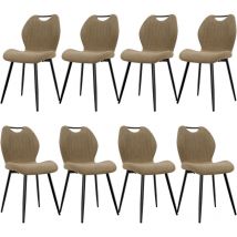 Longtoo - Set of 8 Dining Chairs, Fabric Kitchen Chairs with Upholstered Seat Backrest and Sturdy Black Metal Legs, Brown