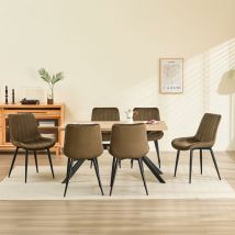 Longtoo - Set of 6 Dining Chairs with Velvet Upholstered Seat & Backrest,Stable Metal Legs,Modern Stripe Design - Brown