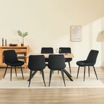 Longtoo - Set of 6 Dining Chairs with Velvet Upholstered Seat & Backrest,Stable Metal Legs,Modern Stripe Design - Black