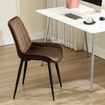 Longtoo - Set of 8 Dining Chairs with Velvet Upholstered Seat & Backrest,Stable Metal Legs,Modern Stripe Design - Brown