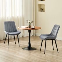 Longtoo - Set of 2 Dining Chairs with Velvet Upholstered Seat & Backrest,Stable Metal Legs,Modern Stripe Design - Dark Grey
