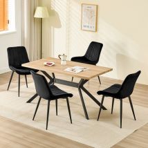 Longtoo - Set of 4 Dining Chairs with Velvet Upholstered Seat & Backrest,Stable Metal Legs,Modern Stripe Design - Black