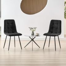 Longtoo - Set of 2 Linen Upholstered Dining Chairs with High Back and Modern Design - Black