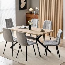 Longtoo - Set of 6 Linen Upholstered Dining Chairs with High Back and Modern Design - Grey