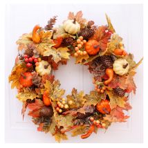 Longziming - Automne Maple Leaf Pumpkin Halloween Couronne artificielle Automne Feuilles Érable Feuilles Guirlandes 60cm Berry Pumpkin suspendu Porte