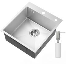 Auralum - Fregadero de cocina de acero inoxidable 44 x 49 cm fregadero empotrado para muebles bajos a partir de 45 cm, fregadero de cocina, incl.