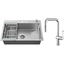 Lonheo Max - Lonheo Edelstahl Küchenspüle + Hochdruck Ausziehbare Küchenarmatur, 68 x 45 cm Einbauspüle, große Küchenspüle, inkl. Seifenspender,