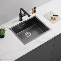 Fregadero de Cocina un Seno 55 x 44 cm Fregadero de Acero Inoxidable, Fregadero Cuadrado con desagüe y Sifón, Sobre Encimera o Encastrado - Auralum