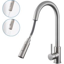 Kaibor - Lonheo Grifo de Cocina con ducha extraíble 50cm, Giratorio 360° Grifo de Fregadero de Acero inoxidable, Monomando Cocina con aireador