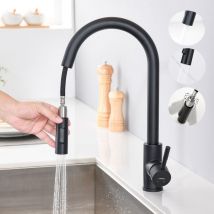 Lonheo - Grifo de cocina fregadero cocina giratorio a 360° Mezclador monomando con Ducha Extraíble hasta 40cm, Negro