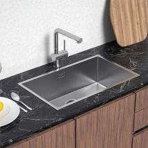Lonheo - Lavello da Cucina in Acciaio Inox 74x44cm Lavandino Incasso Vasca Singola, Lavello Quadrato da Appoggio o Filotop, con Sifone e Set di